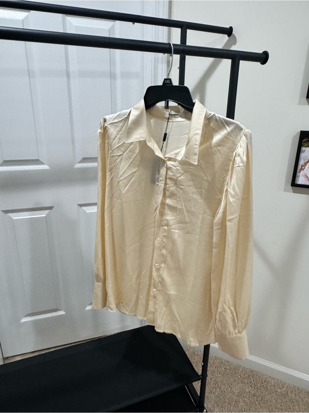 zeagoo Cream Satin Button-Front Blouse